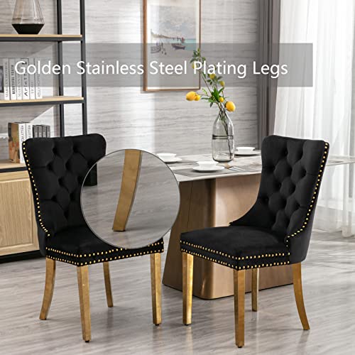 Black and Gold Velvet Dining Chairs Set of 2 (Standard Black)