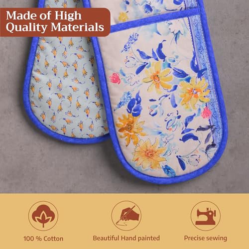 Double Oven Mitts 100% Cotton Double Oven Glove (007 - Girassol / 7" x 35" (Double Oven Mitt))