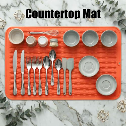 Silicone Dish Drying Mat for Multiple Usage (Orange / 36"L x 18"W)
