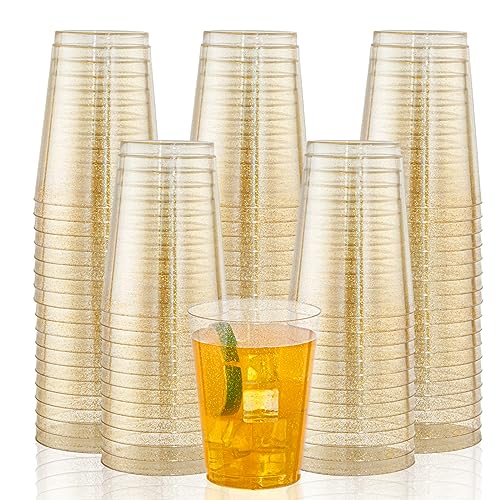 200 Pcs Gold Plastic Cups (Glitter-10oz-200)