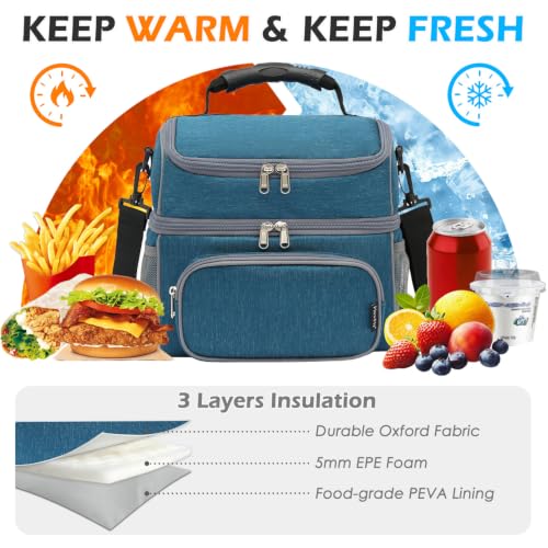 Double Layer Cooler Insulated Lunch Bag Adult Lunch Box Large Tote Bag for Men (2 Count)
