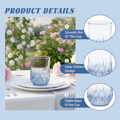 12 Pack Plastic Stemless Wine Glasses (12oz-blue)