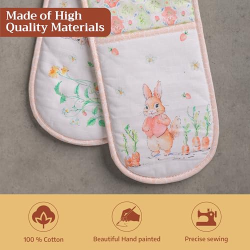 Double Oven Mitts 100% Cotton Double Oven Glove (013 - Bunny Party / 7" x 35" (Double Oven Mitt))