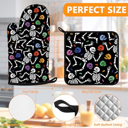 Colorful Skull Oven Mitts and Pot Holders Sets 4Pcs (Colorful Skull)