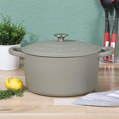 Artisan 7 Quart Round European Enameled Cast Iron Dutch Oven with Lid (Matte Green / 7-Quart)
