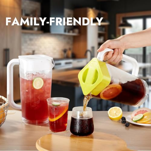 4 Pack 2L 68 oz Plastic Pitcher with Lid & Handle (White-yellow-4pack)