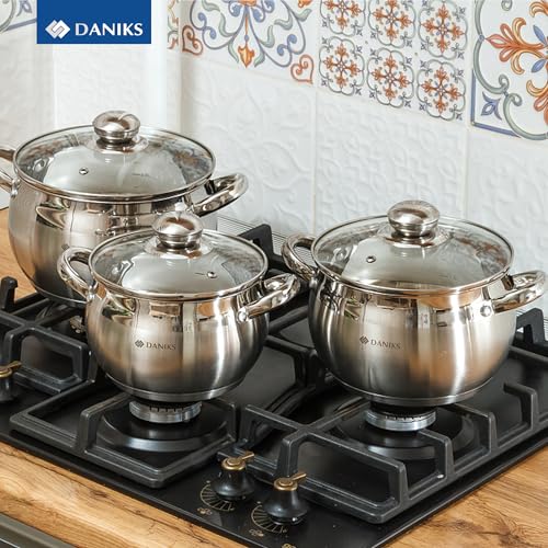 Classic 6 Piece Stainless Steel Cookware Set with Glass Lids (6-pcs Set)