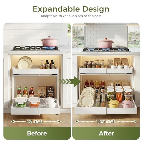 Expandable Pull Out Cabinet Organizer (White / 20.7"D×12"-18.5"W)