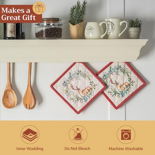 Pot Holders 100% Cotton Potholders (100 - Holly Time / 8" x 8" (Pot Holder Pack of 2))