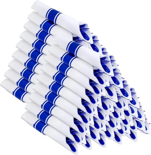 400PCS Pre Rolled Blue Plastic Silverware Set Heavy Duty for Wedding (Blue - Classic)