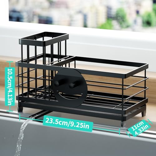 Sponge Holder for Kitchen Sink (Black / with Smiley Face Sponge Holder（single）)