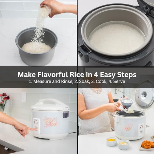 JNP-1800-LF 10 Cup Capacity White Rice Cooker with Non-Stick Inner Pot, Retractable Power Cord, and Keep Warm up to 12 hours (Flower)