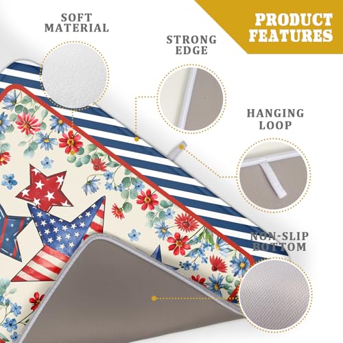 Patriotic Stars Dish Drying Mat for Kitchen Counter 4th of July Holiday Absorbent Reversible Microfiber Dish Pad Large (Patriotic Stars Blue / 24" x 18")