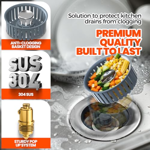 Kitchen Sink Drain Strainer & Sink Stopper (3pack / Silver)