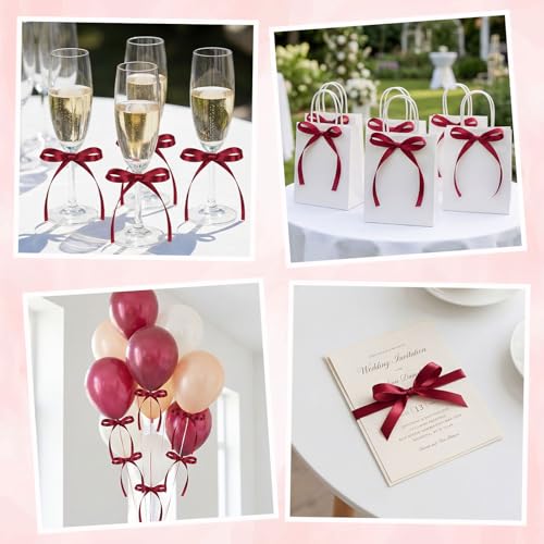 30 Pack Bow Cake Toppers Wine Red Ribbon Bows for Cake Back to School Decor (Wine Red)