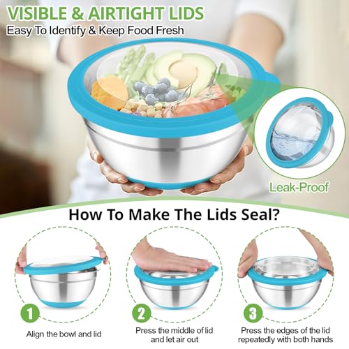 Mixing Bowls Salad Bowls with Transparent Airtight Lids (5 Count)