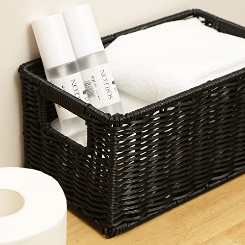 Wicker Baskets for Storage (12 x 8 x 6 inches / Black)