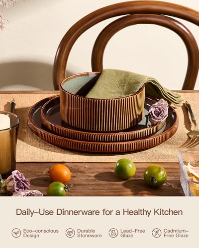 Stoneware Dinnerware Sets (Moss Green & Brown)