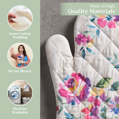 Maison d'Hermine Oven Gloves 100% Cotton Oven Mitt (081 - Rose Garden / 7.5" x 13" (Oven Mitt))