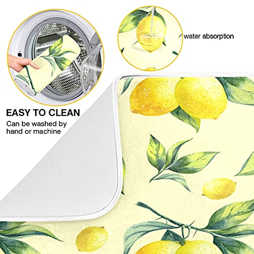 Super Absorbent Dish Drying Mat (Vintage Yellow Lemon With Leaves / 18" x 24")