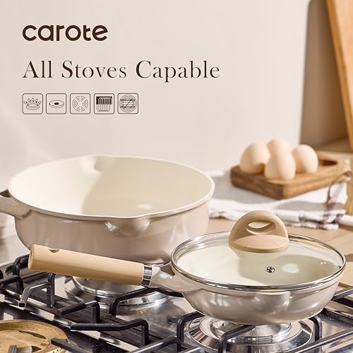 8" Ceramic Frying Pan with Lid (Taupe / 8 inch With Lid)