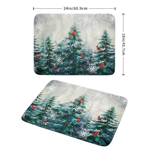 Pine Tree Dish Drying Mat for Kitchen Countertop Red Bird Dishes Mats Winter Decorative Absorbent Reversible Drainer Rack Pad 18x24 Inch (Pine Red Bird / 18" x 24")