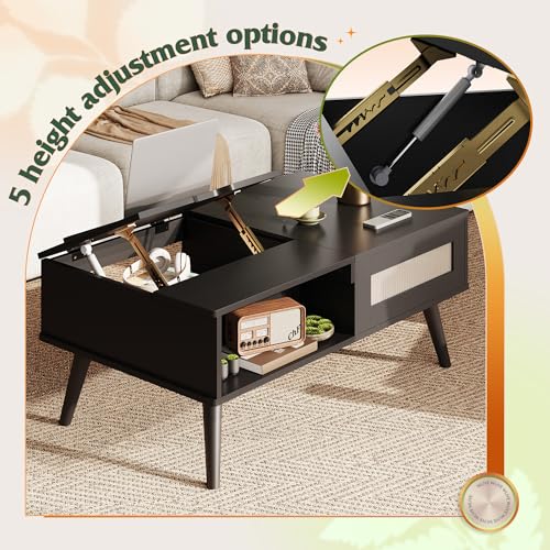 Coffee Table Lift Top Coffee Table with Storage Shelf (Retro Black / 39" with Drawer)