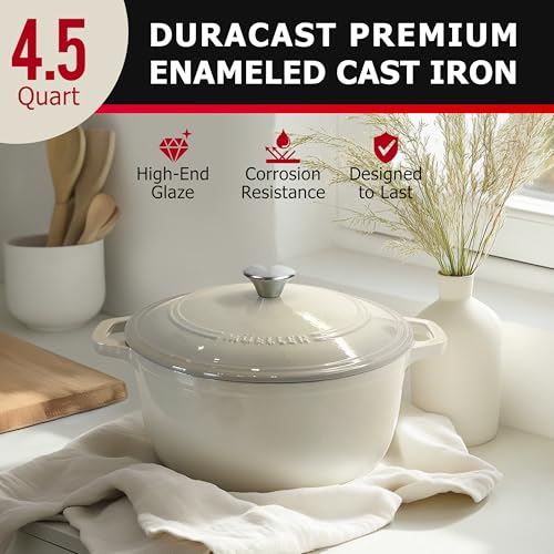MUELLER HOME 4.5 QT Enameled Cast Iron Dutch Oven (4.5 Quart -Round / Oyster White)
