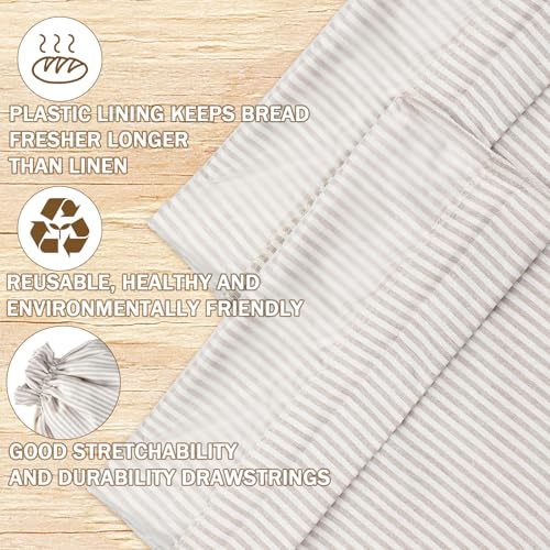 2 Pcs Linen Bread Bags for Homemade 13 x 17 Inches Sourdough Bread Container Reusable Linen Storage Bag with Plastic Saver Natural Large Storage for Artisan Bag (2 Count)