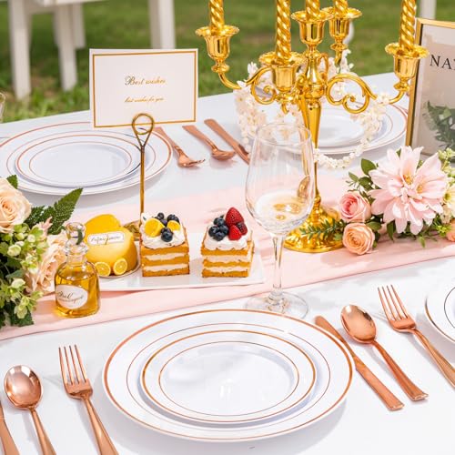 200 Pcs Rose Gold Plastic Plates (Rose Gold / 200 Pcs)