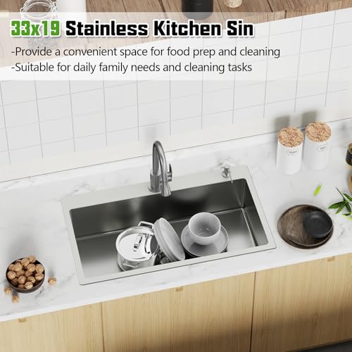 33x19 Inch Drop In Kitchen Sink (33x19 Stainless)