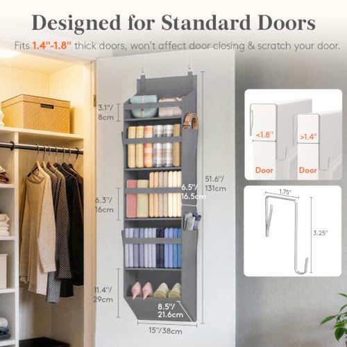 1 Pack Over the Door Organizer 5 Section Hanging Storage (Dark Gray / 5 section)