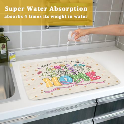 Colorful Home Dish Drying Mat Cute Home Microfiber Absorbent Kitchen Counter Pad 18 X 24 in for Dining Coffee Bar Decor (Cute Home 18 / 24" x 18")