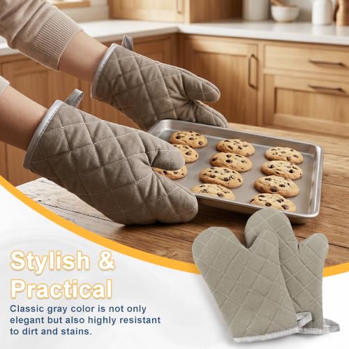 Grey 12" Quilted Oven Mitts 1 Pair Heat Resistant Kitchen (Gray / 12 Inch)