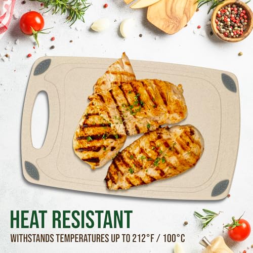 2 Piece Reversible Cutting Board Set Made with Natural Wheat Straw Fiber (Beige)