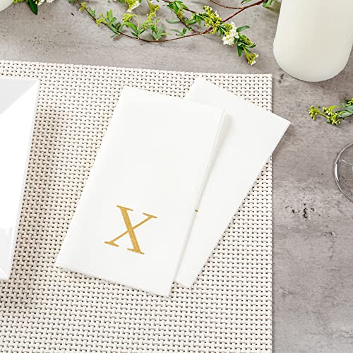 Paper Rectangle Gold Letter X Linen (Gold / 50 Count / X)