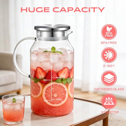 Glass Pitcher with Lid and Handle (118.3 Ounces)