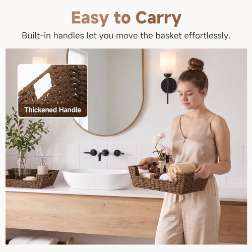 Woven Baskets for Organizing (Brown / 16 ½"L x 12 ½"W x 5"H)