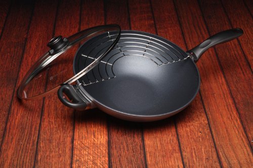 12.5" 5.3Qt Wok HD Nonstick Diamond Coated Aluminum Wok (12.5 Inch (32 cm, 5.3 Quart) / Gray)