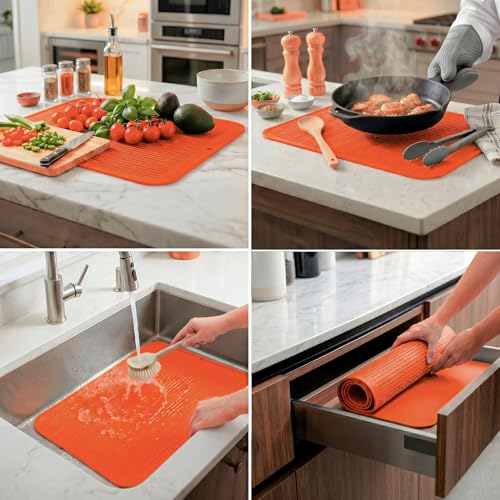Silicone Dish Drying Mat for Multiple Usage (Orange / 24"L x 18"W)