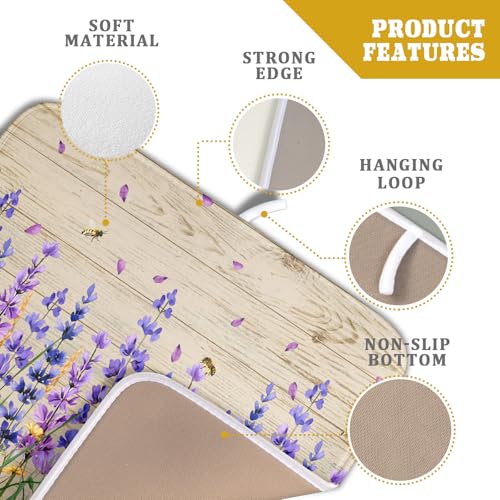 Lavender Floral Dish Drying Mat 16x18 inch Spring Summer Flower Decorative Fast Dry Dishes Drainer Mats Reversible Washable Dish Rack Pad (Lavender Floral / 16" x 18")