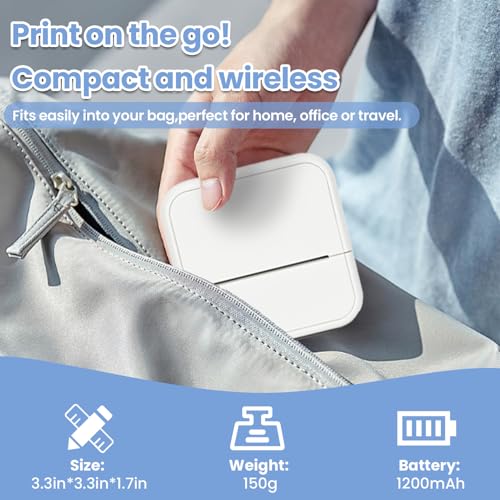 Sticker Printer with 4 Roll Paper Portable Thermal Inkless Printer (White)
