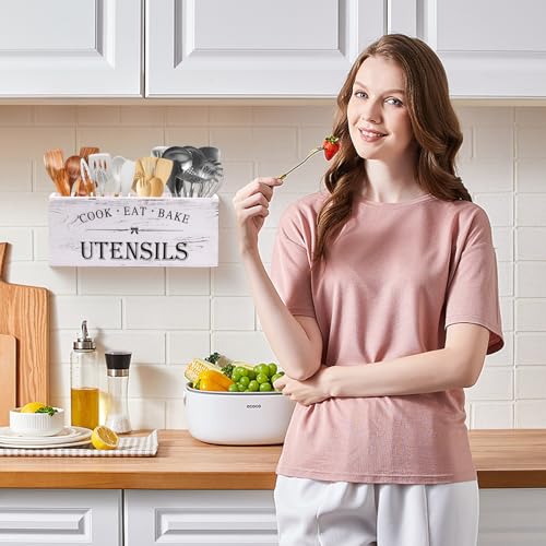 Kitchen Utensil Holder for Counter or Countertop (White Utensil Holder 4)