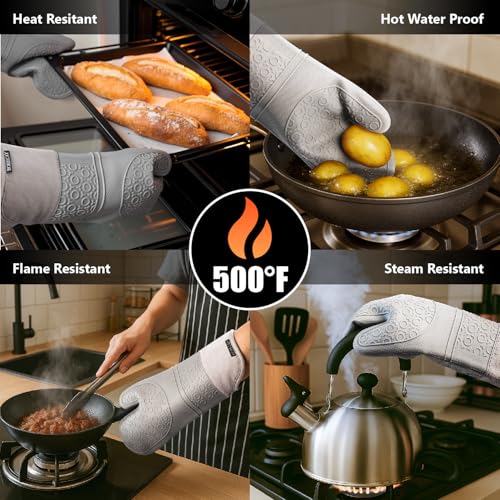 Silicone Oven Mitts and Pot Holders Sets (Gray)