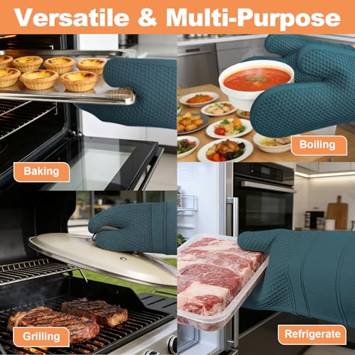 Silicone Oven Mitts (2PCS-13"L x 7"W/AGAVE-HONEYCOMB SURFACE)