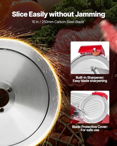 Commercial Meat Slicer 340W Electric Deli Food Slicer 10 inch Blade (10 inch / Red)