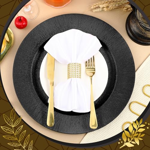 50 Pcs Charger Plates Bulk (Modern Style / Black)