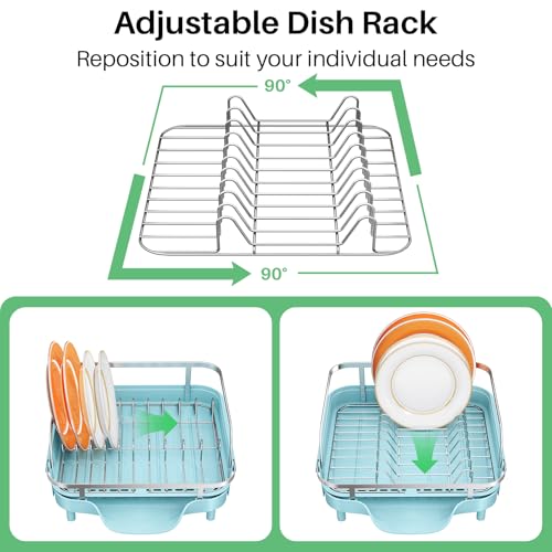 Expandable Dish Drying Rack for Kitchen Counter (Blue)