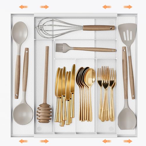 Expandable Kitchen Utensil Organizer (White / Expandable 11.6"~20" x 17.3")