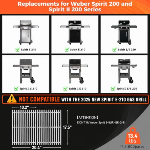7637 9MM Grill Parts for Weber Spirit E210 (17.5" for Spirit 2 Burner)